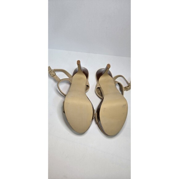 Diba London Biege Faux Leather Strappy High 4" Heel Wood Platform Sz 7.5 Sexy - Picture 7 of 7